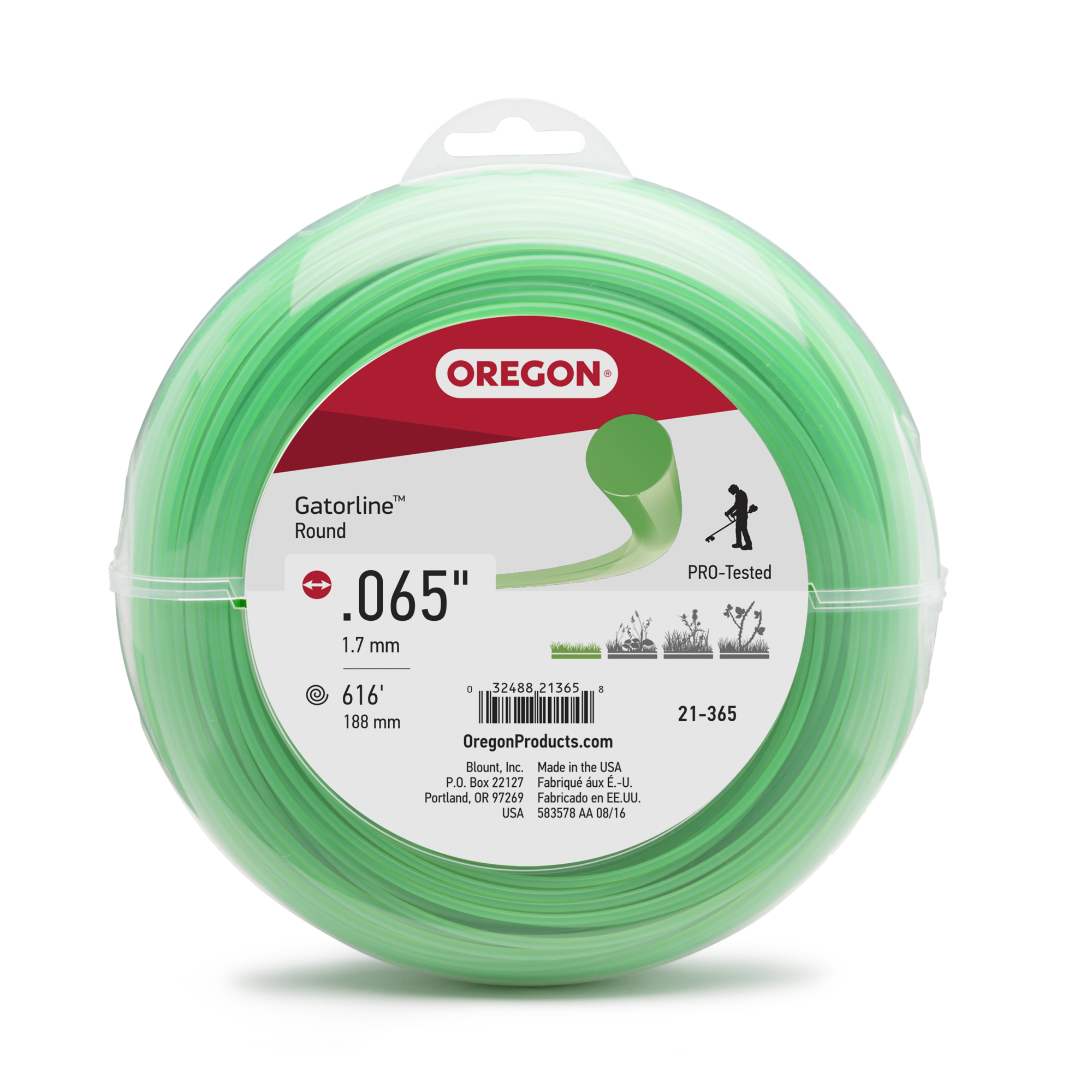 Oregon, Gatorline Trimmer Line, Line Diameter 0.065 in, Line Length 611 ft, Model# 21-365